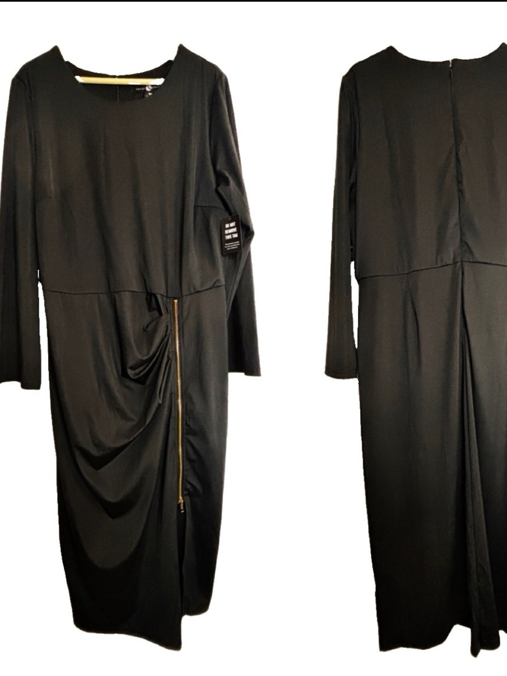 NWT Ashley Stewart Long Sleeve Sheath Midi Dress Zip Detail Black Sz 18/20